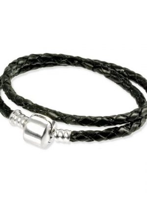 IMPPAC Silberarmband "SMLA16XX IMPPAC Clip Lederarmband geflochten" (Armband), Armbänder (geflochten doppelt) inklusive Clip Verschluss ca. 41cm, 925 Sterling Silber, Farbe: schwarz