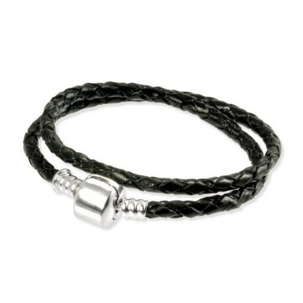 IMPPAC Silberarmband "SMLA16XX IMPPAC Clip Lederarmband geflochten" (Armband), Armbänder (geflochten doppelt) inklusive Clip Verschluss ca. 41cm, 925 Sterling Silber, Farbe: schwarz