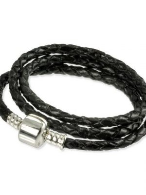 IMPPAC Silberarmband "SMLA17XX IMPPAC Clip Lederarmband geflochten" (Armband), Armbänder (geflochten dreifach) inklusive Clip Verschluss ca. 61,5cm, 925 Sterling Silber, Farbe: schwarz