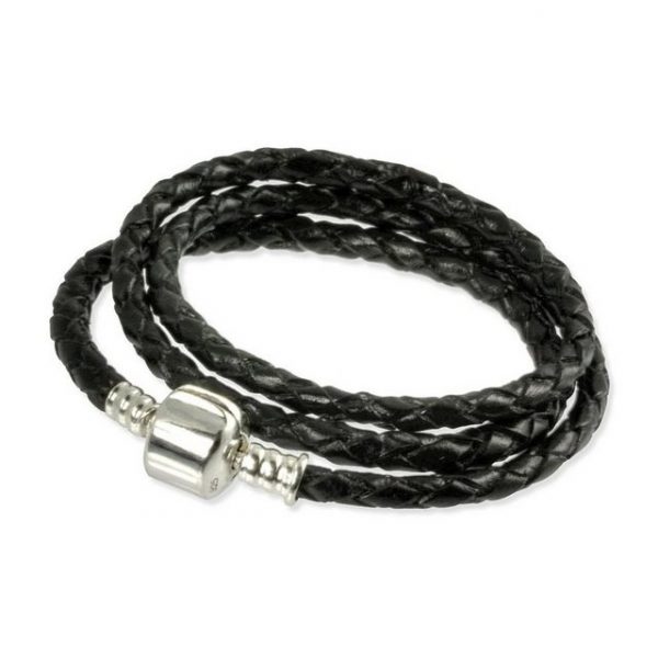 IMPPAC Silberarmband "SMLA17XX IMPPAC Clip Lederarmband geflochten" (Armband), Armbänder (geflochten dreifach) inklusive Clip Verschluss ca. 61,5cm, 925 Sterling Silber, Farbe: schwarz