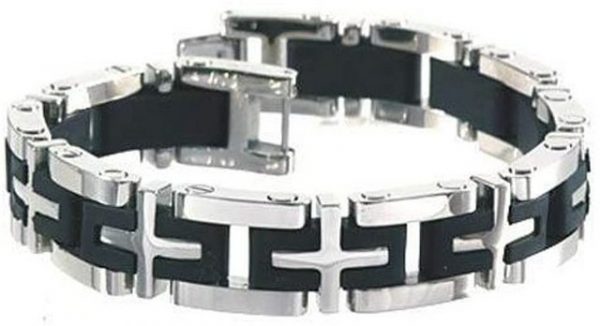 Karisma Edelstahlarmband "Edelstahl Armband Herrenarmband Massiv mit Kautschuk Hochglänzend- SB6327 - Länge 20,5cm"