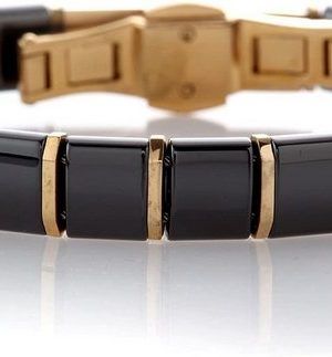 Karisma Edelstahlarmband "Frauen Gold Edelstahl Armband - Schwarze Keramik Glieder - Hoch Poliert Breite 10mm Länge 20cm - BA108-3"