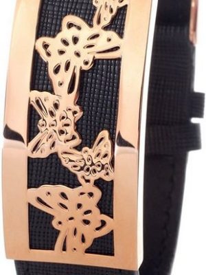 Karisma Lederarmband "Frauen Leder Armband Schwarz- Edelstahl Platte motiv Schmetterlinge Rosé Gold beschichtet - Breite 22mm SB9383-RG Länge verste"