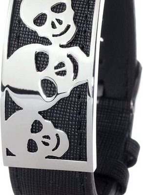 Karisma Lederarmband "Karisma Leder Armband Schwarz- Edelstahl Platte Motiv Totenköpfe Silber Farbe - Breite 22mm SB9375-RG Länge verstellbar 17 bis"