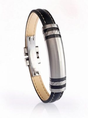 Karisma Lederarmband "Karisma Schwarzes Leder Herrenarmband - Mattierte Platte mit Schwarzer IP Plating - Breite 15mm BG540.11.BK.V1-BP"