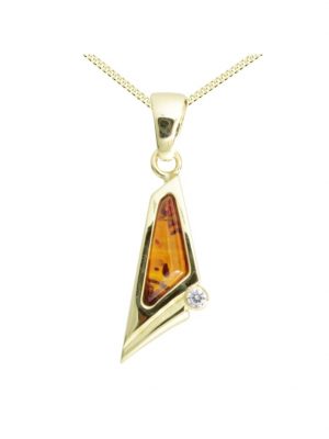 Kette mit Anhänger - Agneta - Gold 585/000 - Bernstein/Brillant OSTSEE-SCHMUCK Gold 585-goldfarben-gelb