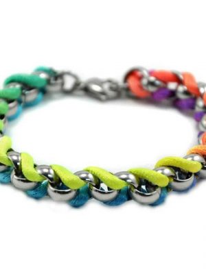 Kingka Armband ""NEON" Gliederarmband aus Edelstahl mit eingeflochtenem neonfarbener Kordel"