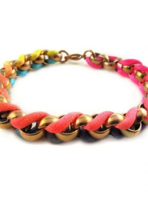 Kingka Armband ""NEON" Gliederarmband aus Edelstahl mit eingeflochtenem neonfarbener Kordel"