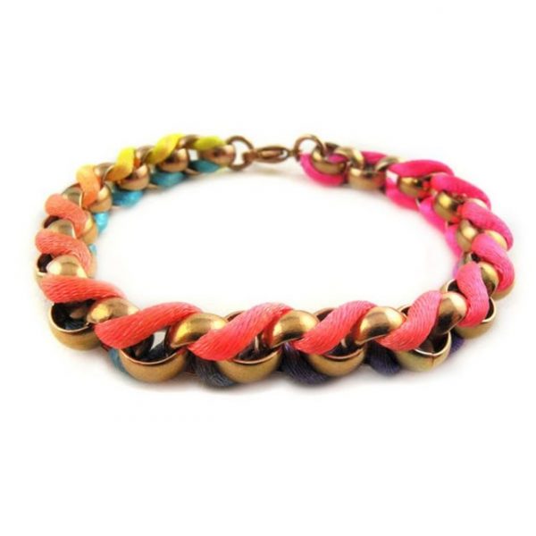 Kingka Armband ""NEON" Gliederarmband aus Edelstahl mit eingeflochtenem neonfarbener Kordel"