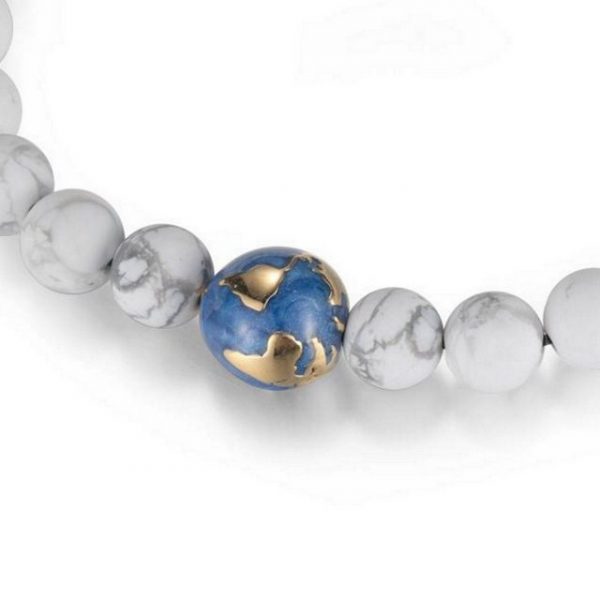 Kingka Armband ""PLANET EARTH" Erdkugel Armband mit weißen Türkis Steinen, Edelstahl vergoldet, blaue Emaille"