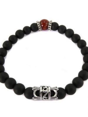 Kingka Armband ""URBAN ROCKS" Stein Armband Achat und rotem Tigerauge mit sibernem Center Piece", mit Achat und Tigerauge