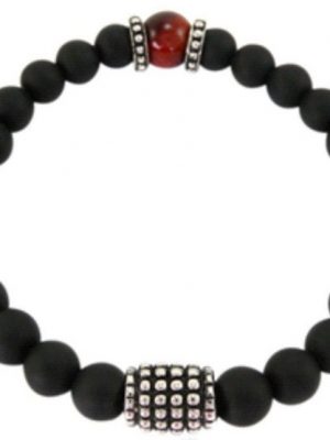 Kingka Armband ""URBAN ROCKS" Stein Armband Achat und rotem Tigerauge mit silbernem Center Piece"