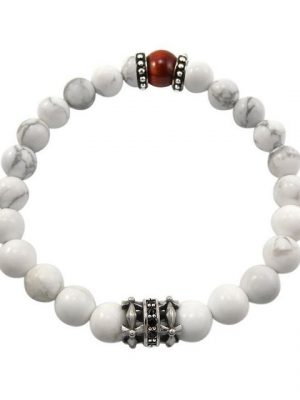 Kingka Armband ""URBAN ROCKS" Stein Armband weißer synthetischer Türkis und rotem Tigerauge mit silbernem Center Piece", mit Türkis Tigerauge und Zirkonia