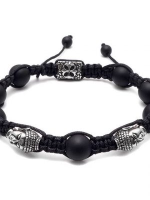 Kingka Armband ""Urban Rocks" BUDDHA-Bead-Armband mit scharzen Achat Steinen in Makramee-Technik von Hand geknüpft", mit Agate