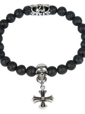 Kingka Armband ""Urban Rocks" Stein Armband Totenkopf mit Kreuz", mit Lavasteinen