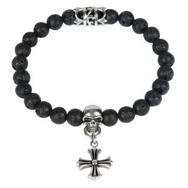 Kingka Armband ""Urban Rocks" Stein Armband Totenkopf mit Kreuz", mit Lavasteinen