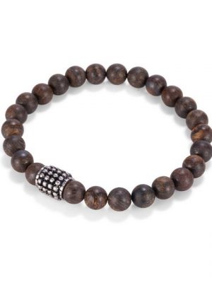 Kingka Armband ""Urban Rocks" Stretch-Bead-Armband mit echten Steinkugeln und Design center piece"