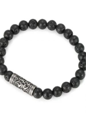 Kingka Armband ""Urban Rocks" Stretch-Bead-Armband mit echten Steinkugeln und Design center piece"