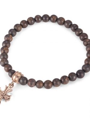 Kingka Armband ""Urban Rocks" Stretch-Bead-Armband mit echten Steinkugeln und Design center piece CROSS"