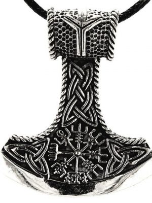 Kiss of Leather Kettenanhänger "Thorshammer Thor Thorhammer Hammer Vegvisir 925 Sterling Silber"