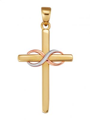 Kreuz-Anhänger - Kreuz - in Gelb, Rose und Weiß Gold 585 Diemer Tricolor