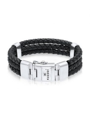 Kuzzoi Armband "Leder Geflochten Kastenverschluss 925er Silber"