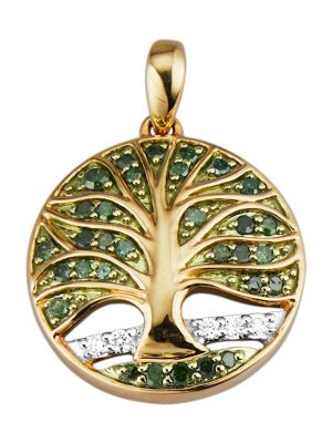 Lebensbaum-Anhänger mit Diamant und Brillant Diemer Gelbgold