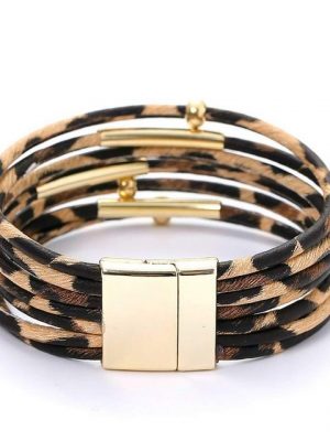 Leway Armband "Damen Leopard Armbänder Breites Lederwickelarmband Mehrschichtiges Manschettenarmband"