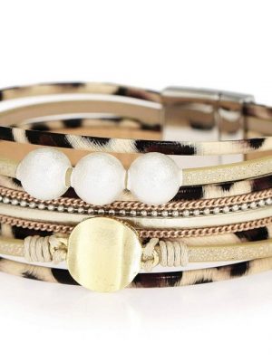 Leway Armband "Damen Leopard Armbänder Breites Lederwickelarmband Mehrschichtiges Manschettenarmband"