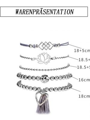 Leway Armband Set "Armband-Set-Korn-Handkette mit Quaste Silber handgemachte Herz-Armbänder für fr Damen und Mdchen (5 Stück)"