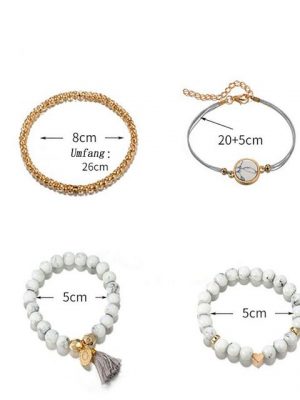 Leway Armband Set "Armband Set mit Quasten, weißes Marmor-Armband, mit Herz Armbänder, Perlen-Handkette, verstellbar, für Damen und Mädchen(4 Stück)"