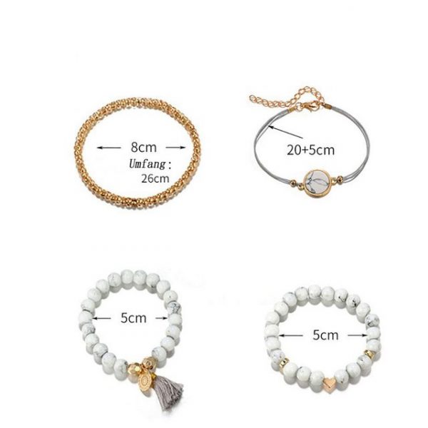 Leway Armband Set "Armband Set mit Quasten, weißes Marmor-Armband, mit Herz Armbänder, Perlen-Handkette, verstellbar, für Damen und Mädchen(4 Stück)"