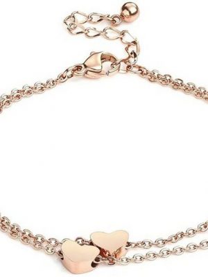 Leway Bettelarmband "Rosegold Herzen Damen Armband Layered Armband mit Herz Anhängern Doppelt Kette Armband für Frauen Armkette Edelstahl Bracelet aus Titan"