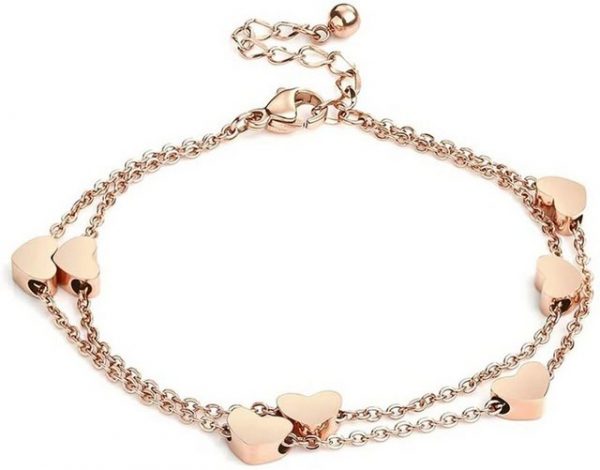 Leway Bettelarmband "Rosegold Herzen Damen Armband Layered Armband mit Herz Anhängern Doppelt Kette Armband für Frauen Armkette Edelstahl Bracelet aus Titan"