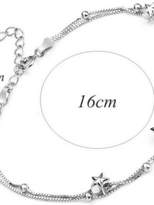 Leway Charm-Armband "Damen Armband Elegant Perlen 925 Silber und Sterne Double Layered Armkettchen mit 925 Sterling Silber Armband Armkette Schmuck Verstellbar Modeschmuck Armbänder Liebe Armbänder mit Schmuckverpackung"