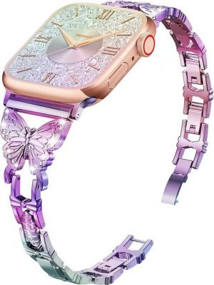 Leway Smartwatch-Armband "Schmetterlings band Kompatibel mit Apple Watch Armband 38mm 40mm 41mm iWatch SE Series 7 6 5 4 3 2 1, Damen Fancy Schmuck Elegant Metall Edelstahl Bling Diamant Glänzend, 38 40 41mm"