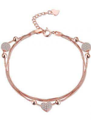 Lisandra Scott Silberarmband "925 Sterling Silber Damenarmband Herz-Perlen Mehrreihig Damen Armband"