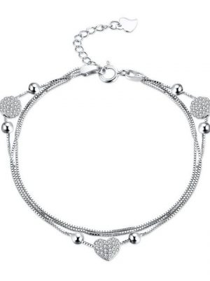 Lisandra Scott Silberarmband "925 Sterling Silber Damenarmband Herz-Perlen Mehrreihig Damen Armband"