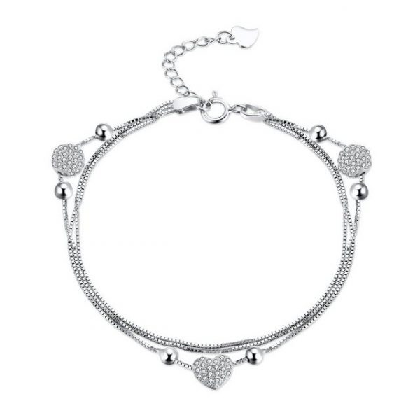 Lisandra Scott Silberarmband "925 Sterling Silber Damenarmband Herz-Perlen Mehrreihig Damen Armband"