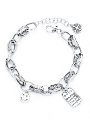 MKING Bettelarmband "Armband, S925 Sterling Silber kreativ Doppelring Spleiß Kette Quaste Smiley Gesicht Charme Quadrat Zeichen Englisch Muster Armband"