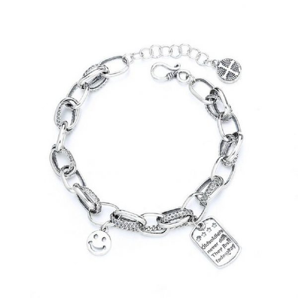 MKING Bettelarmband "Armband, S925 Sterling Silber kreativ Doppelring Spleiß Kette Quaste Smiley Gesicht Charme Quadrat Zeichen Englisch Muster Armband"