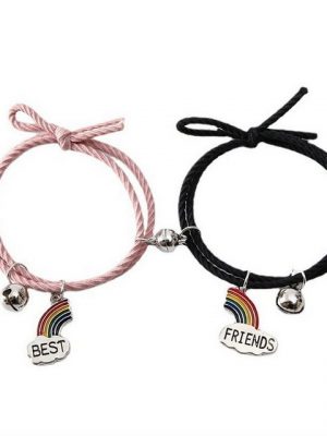 MÖÖNFE Armband Set "1 Paar Freundschaftsarmbänder, Regenbogenmagnet-Phase aus Edelstahl"