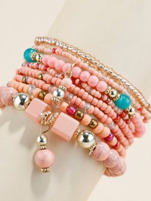 MÖÖNFE Perlenarmband "Armband im böhmischen Stil,mehrteiliges Naturstein-Armband-Set"