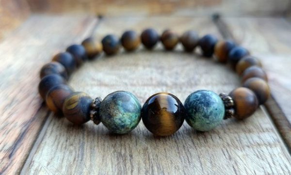 NAHLE Perlenarmband "Armband Afrikanischer Türkis Tigerauge Naturstein Armband" (1-tlg., inkl. Schmuckbox), elastisches reißfestes Band