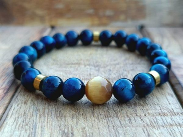 NAHLE Perlenarmband "Armband Blauer Tigerauge Naturstein Armband" (1-tlg., inkl. Schmuckbox), elastisches reißfestes Band
