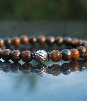 NAHLE Perlenarmband "Tigerauge 6mm Armband mit 925 Silber Perle", 925 Silberperle, dehnbares Band