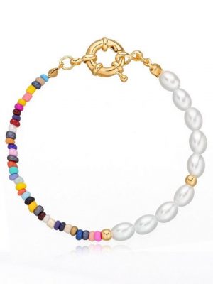 OVEIA-OOH Charm-Armband "Bohème Stil Damen Armband Mädchen Perle Reis Perle Halskette Fisch Linie handgewebte Halskette"