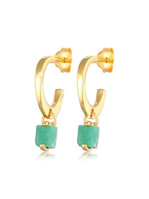 Ohrringe Creolen Stecker Jade Pyramide 925 Silber Vergoldet Elli Premium Gold