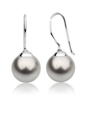 Ohrringe Hänger Basic Synthetische Perle 925 Silber Nenalina Grau