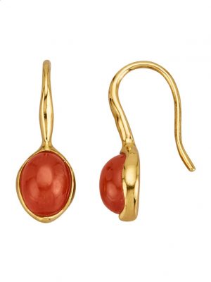 Ohrringe mit 2 roten Jade-Cabochon Gemondo Gelbgoldfarben